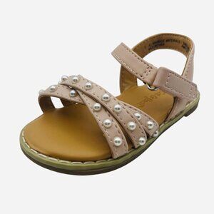 Toddler Girls' Jen Pearl Embellished Pink Dress Sandals Hook & Loop Size 11